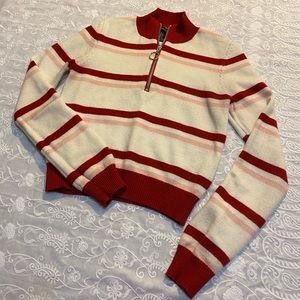 Off-white and red striped cropped pullover